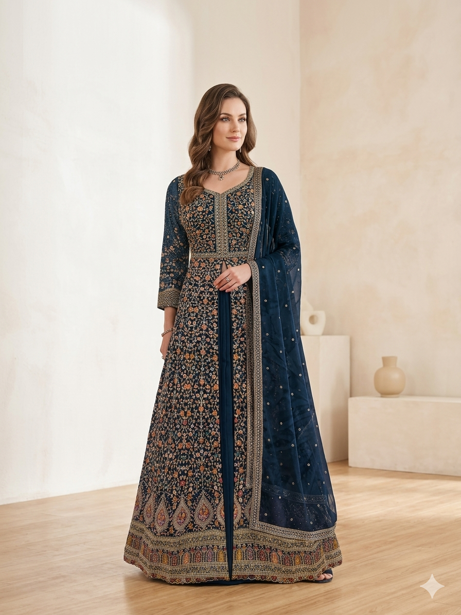Beautiful designer long top lengha front slit