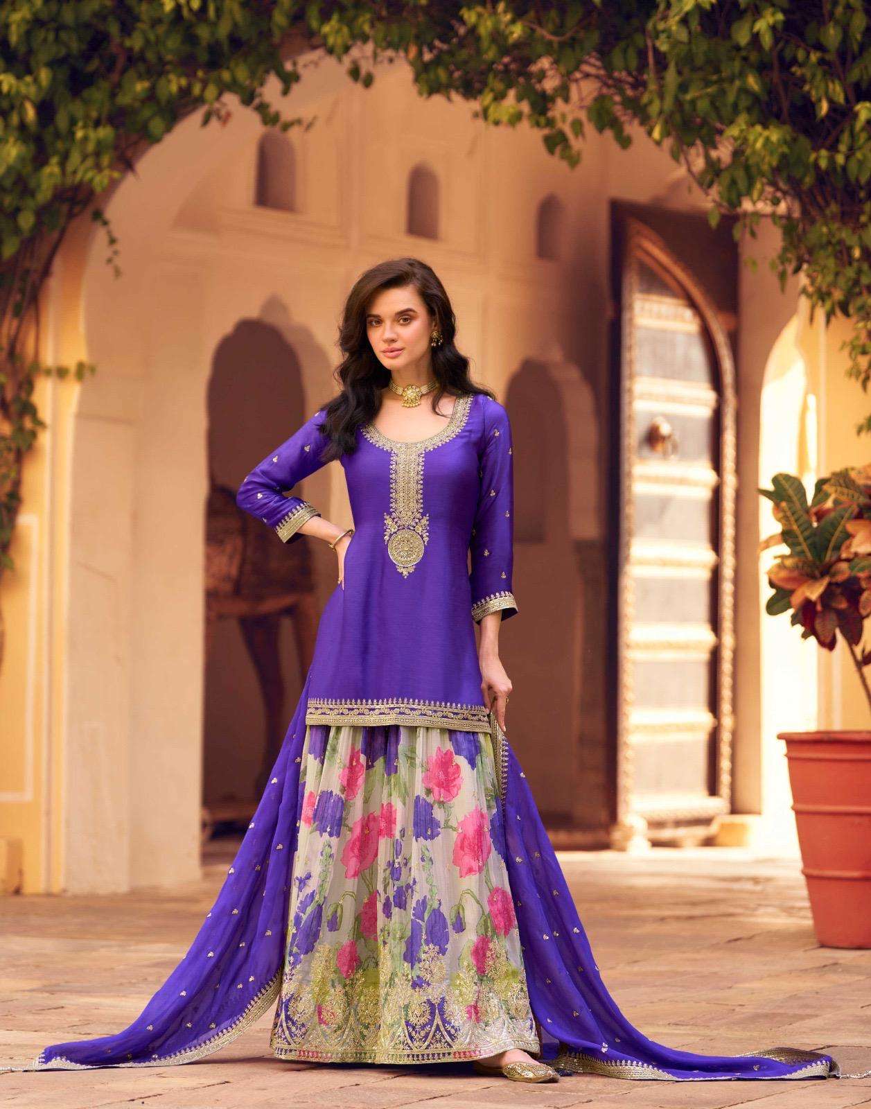 Beautiful designer printed sharara suit