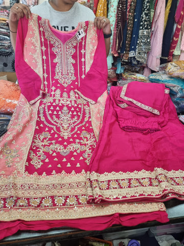 Beautiful designer fully embroidery plazo suit