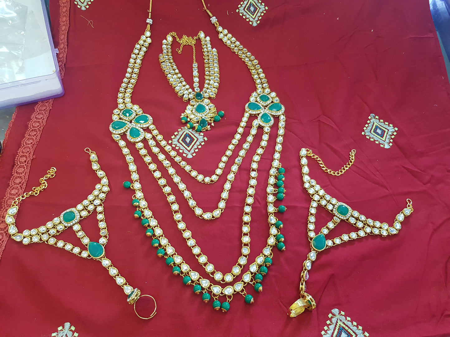 Beautiful designer long necklace with hand sets and Martha patti