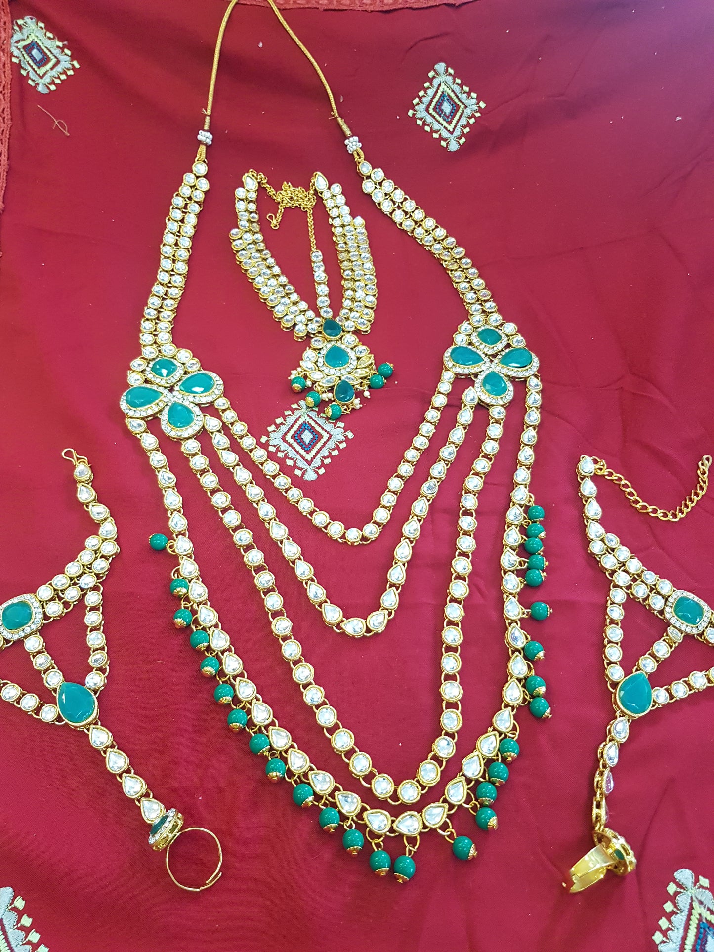 Beautiful designer long necklace with hand sets and Martha patti