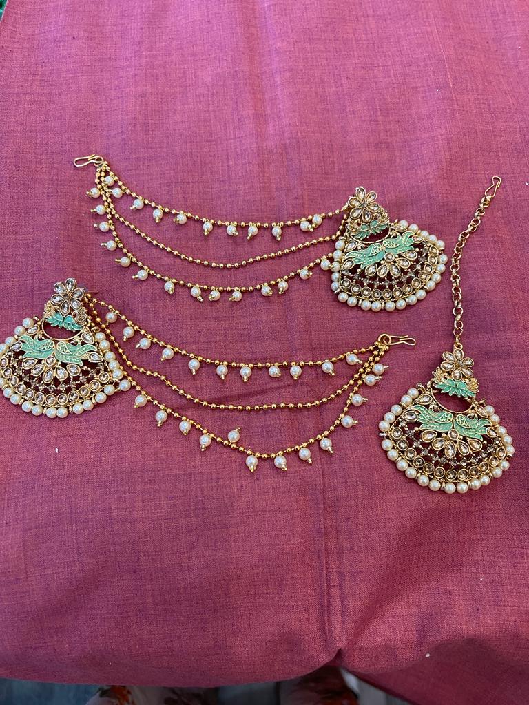 Beautiful designer bahubali earing tikkah set