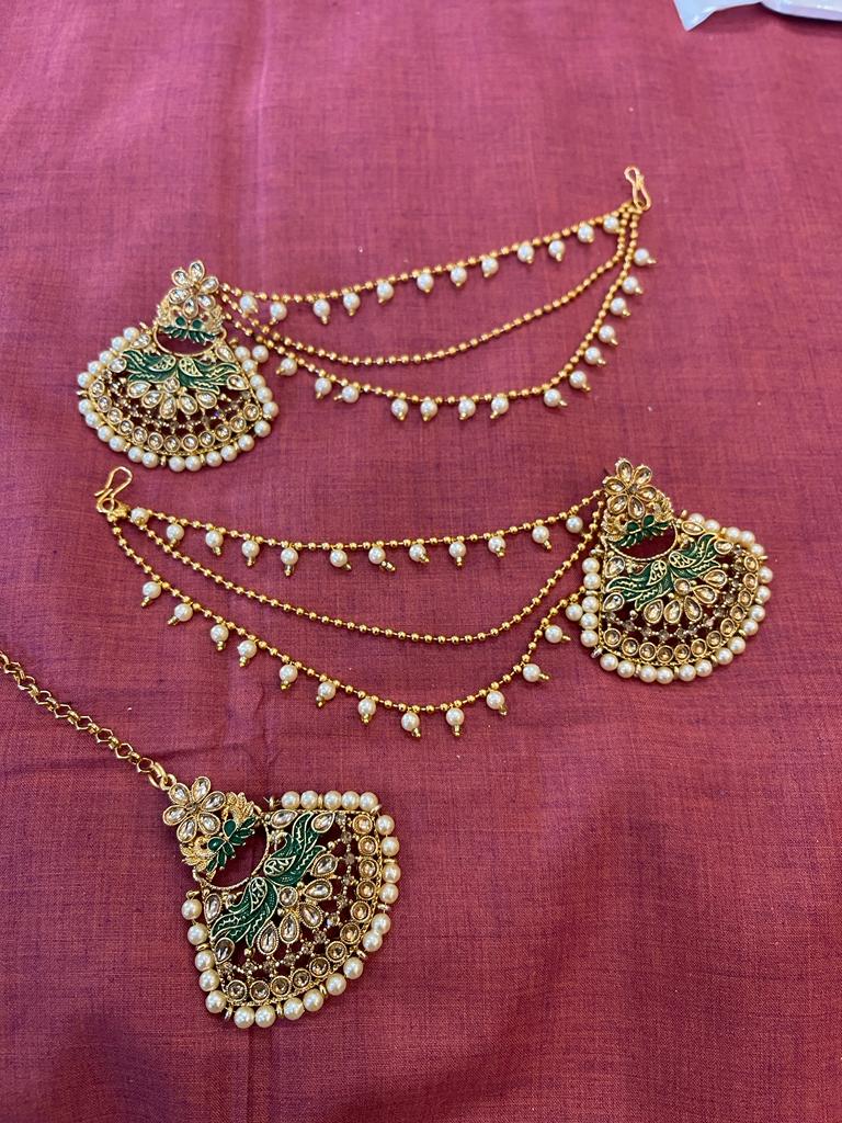 Beautiful designer bahubali earing tikkah set