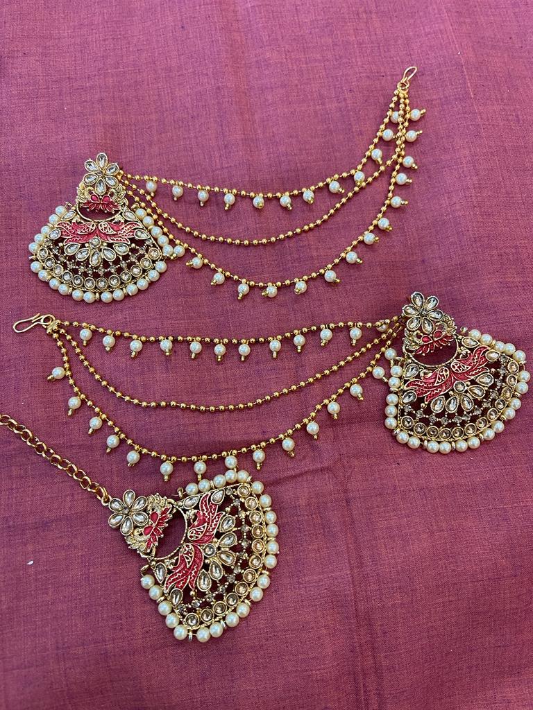 Beautiful designer bahubali earing tikkah set