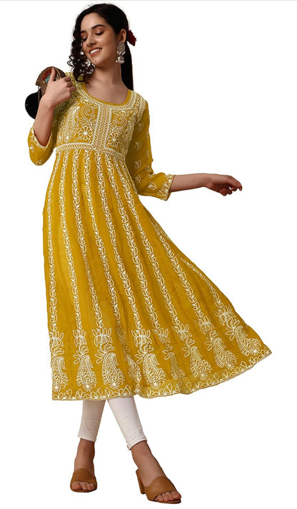 Beautiful designer lucknowi embroidery flare kurti