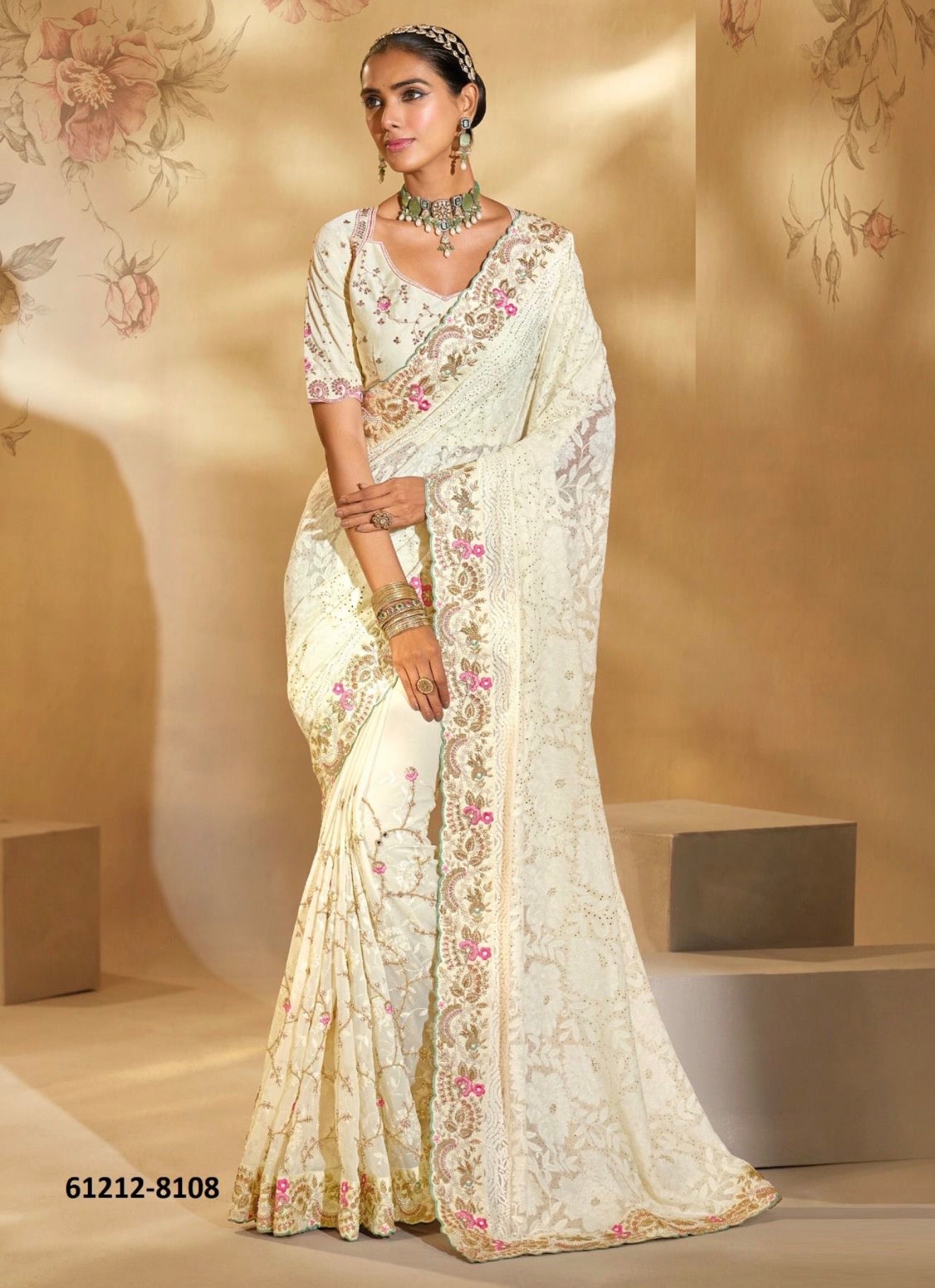 Beautiful designer lucknowi Embroidery geogrette saree