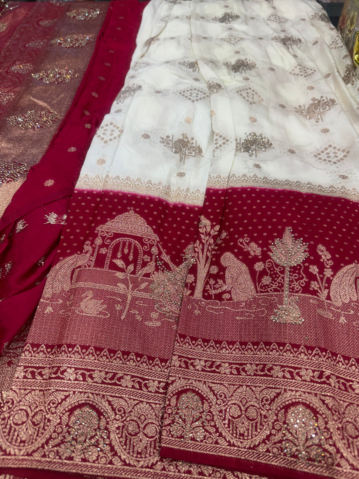 Beautiful designer silk saree with matching silk dupatta