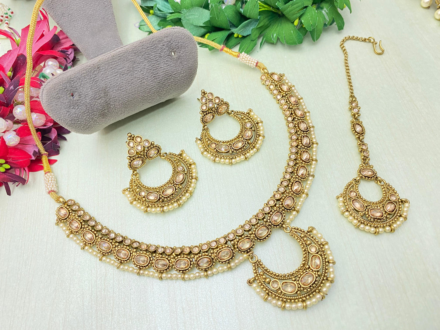 Beautiful designer polki necklace set