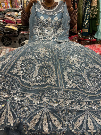 Beautiful designer mirror work anarkali suit