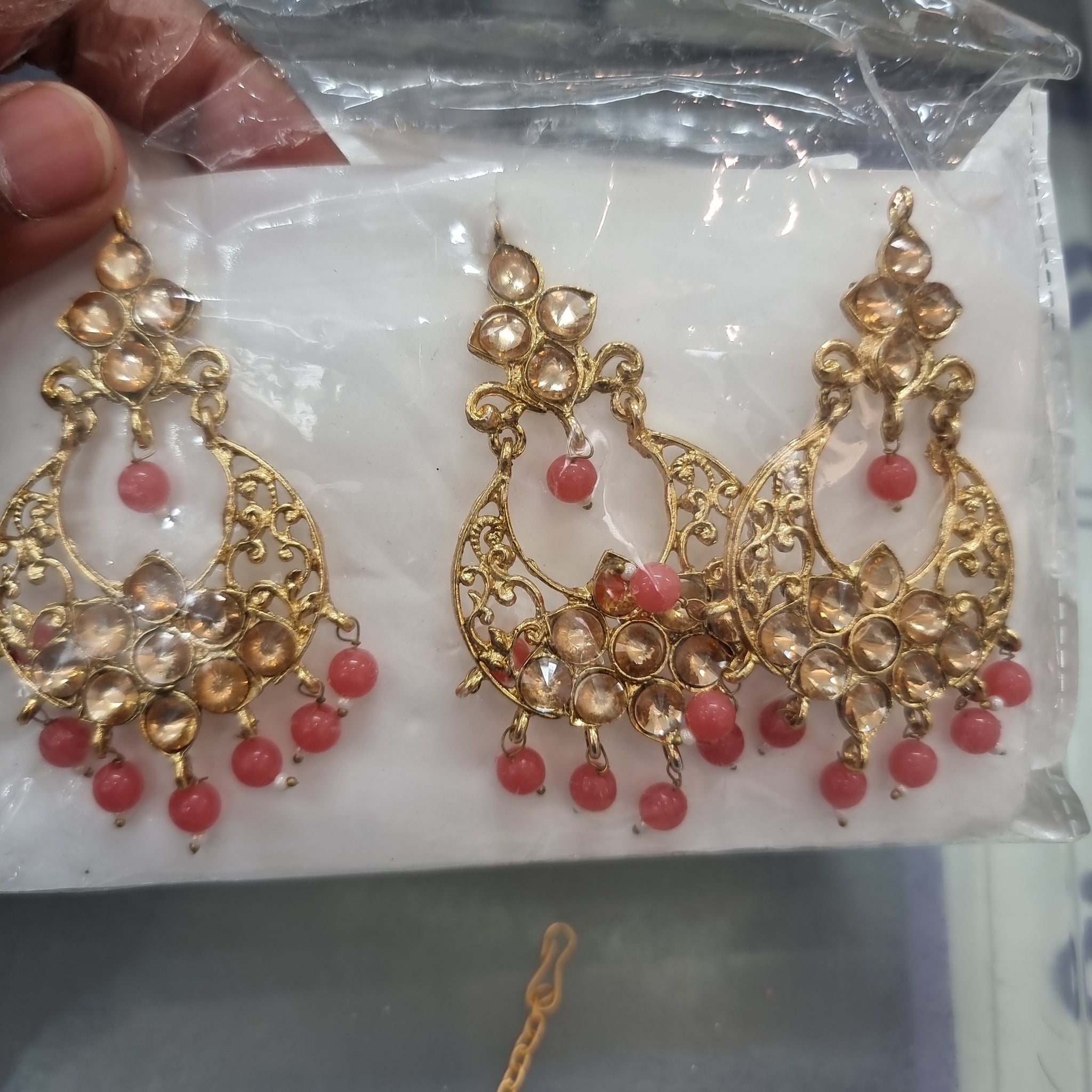Beautiful designer kundan earrings with bindi/tikka