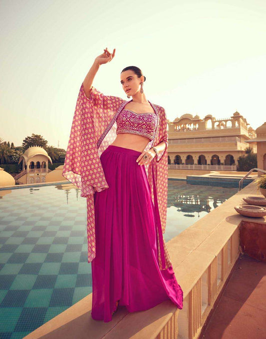 Beautiful designer indowestern top with skirt & shrug