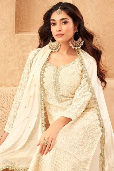 Beautiful designer lucknowi Embroidery plazo suit