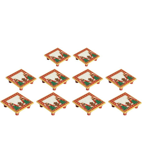Marble Puja Chowki with Kalash (10.16 Cm X 10.16 Cm X 2.54 Cm