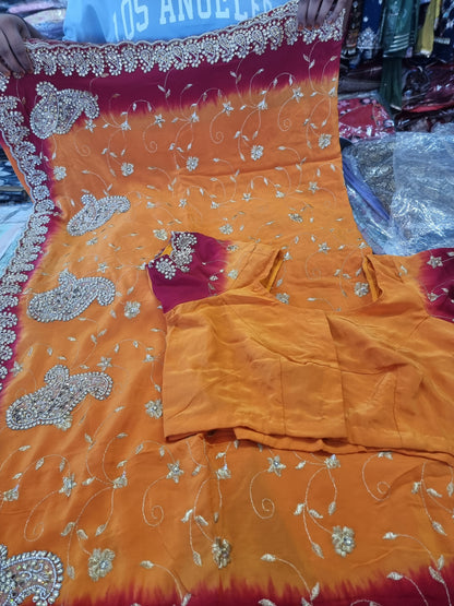 Beautiful designer silk saree with readymade blouse