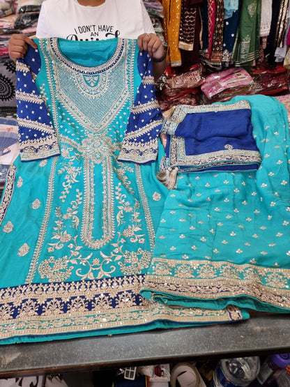 Beautiful designer fully embroidery plazo suit