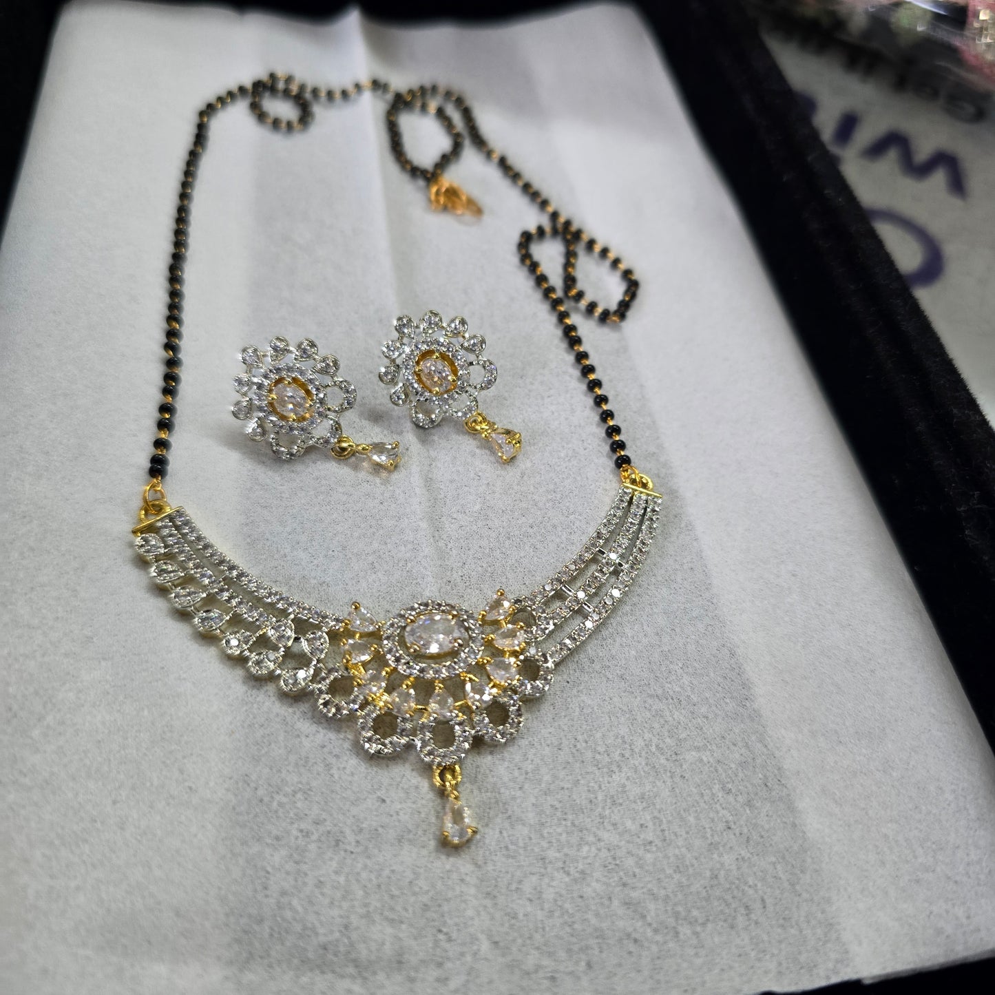 Beautiful designer American diamond mangalsutra with earing