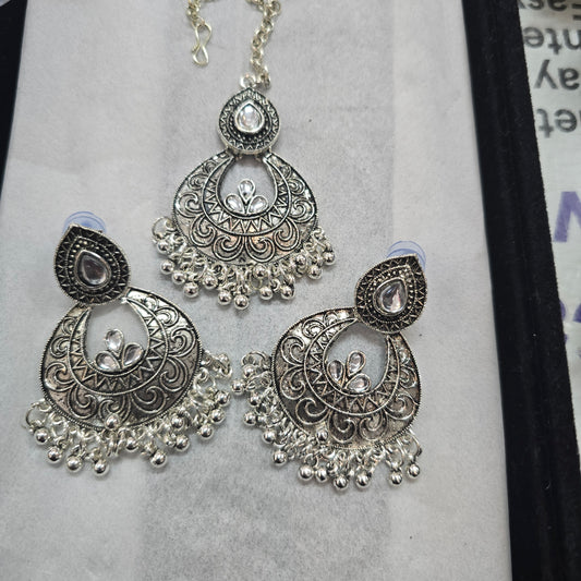 Beautiful designer oxidised  earing and tikkah set