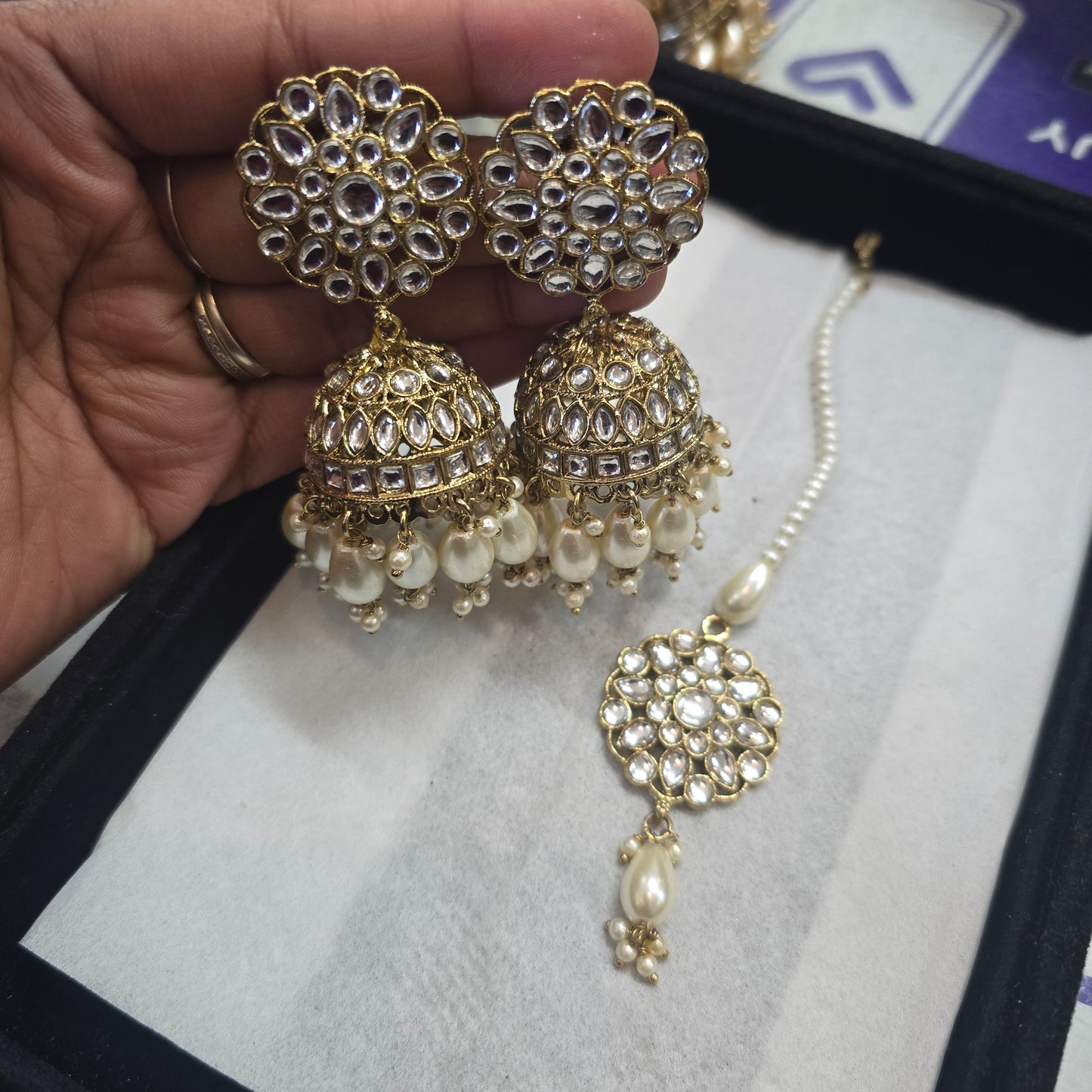 Beautiful designer jhumki earing and tikkah set