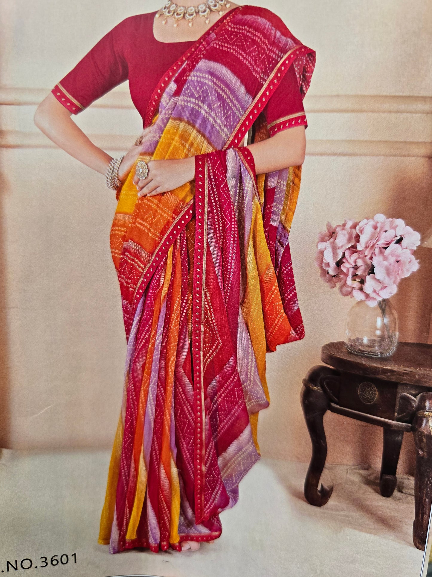 Beautiful designer  chiffon bandhani saree