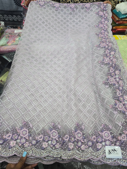 Beautiful designer fully embroidery net saree