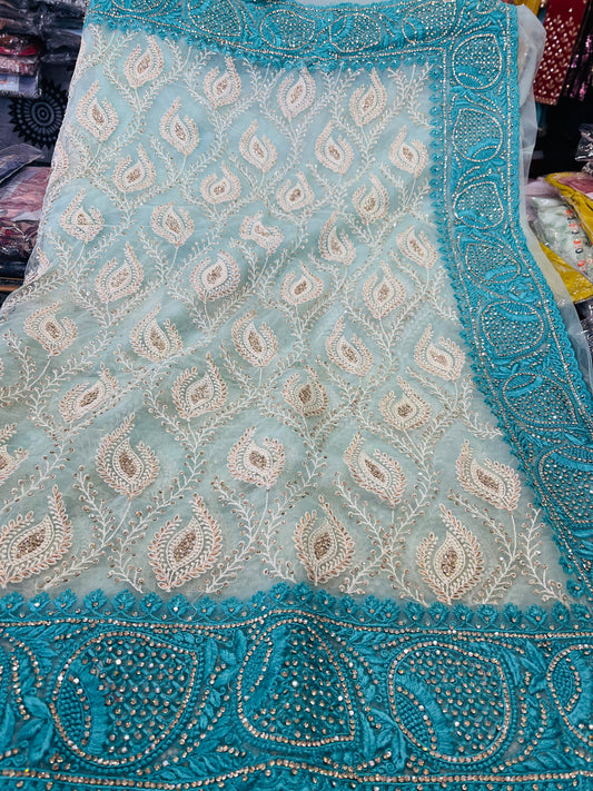 Beautiful designer fully lucknowi embroidery net saree