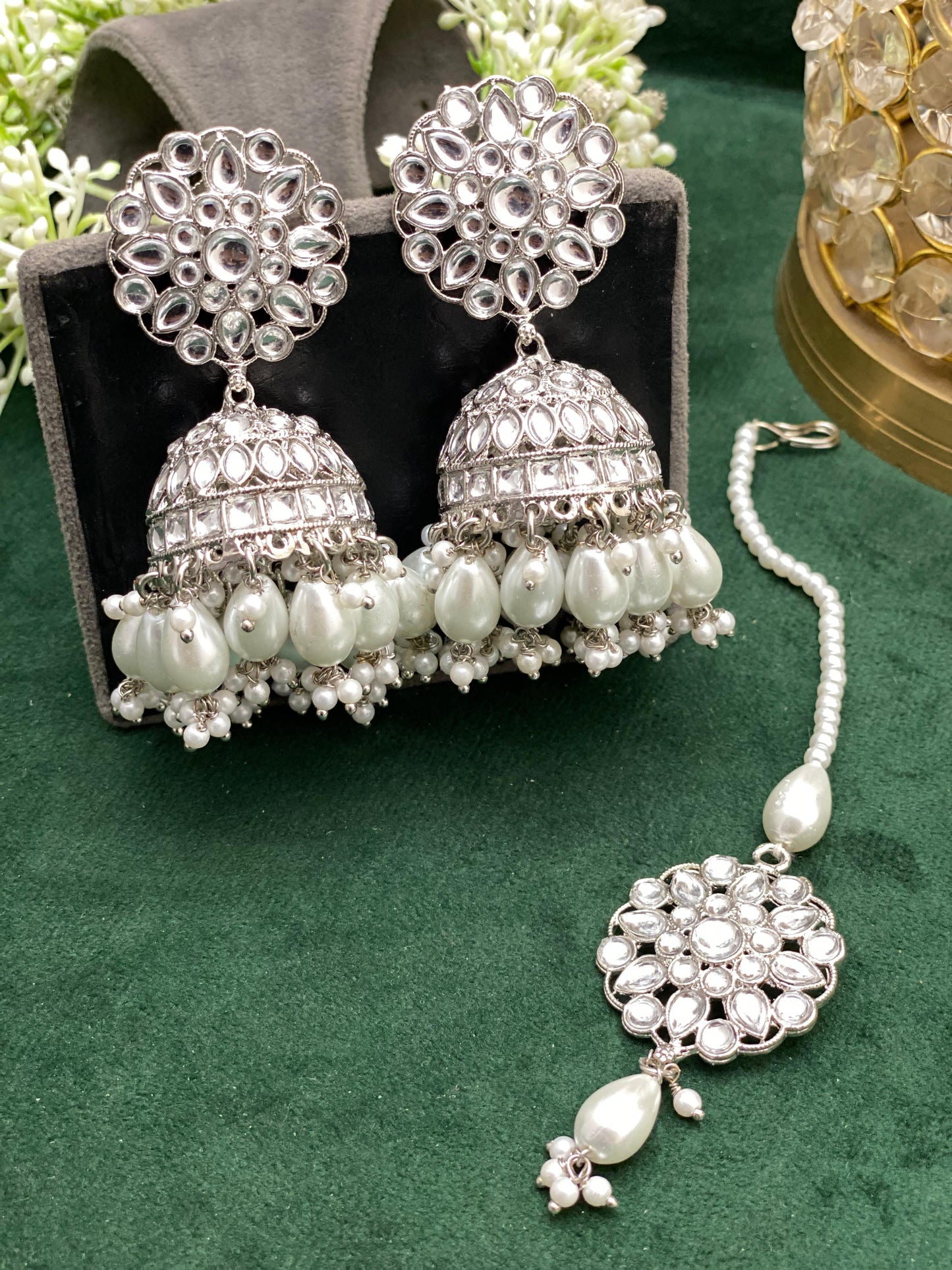 Beautiful designer jhumki earing and tikkah set