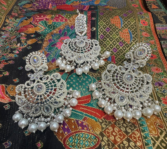 Beautiful polki earrings with tikka/bindi