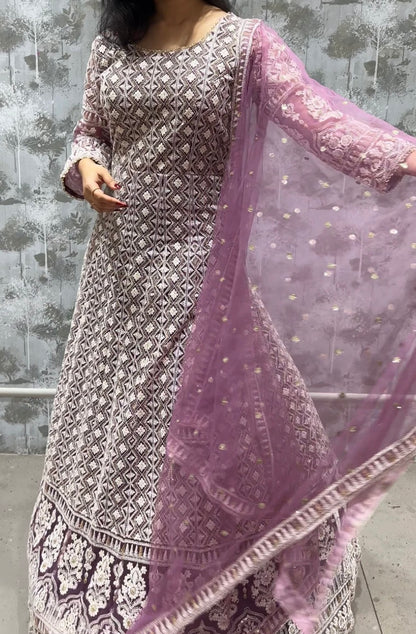 Beautiful designer anarkhali with lucknowi embroidery