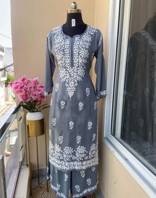 Beautiful designer lucknowi embroidery Kurti plazo