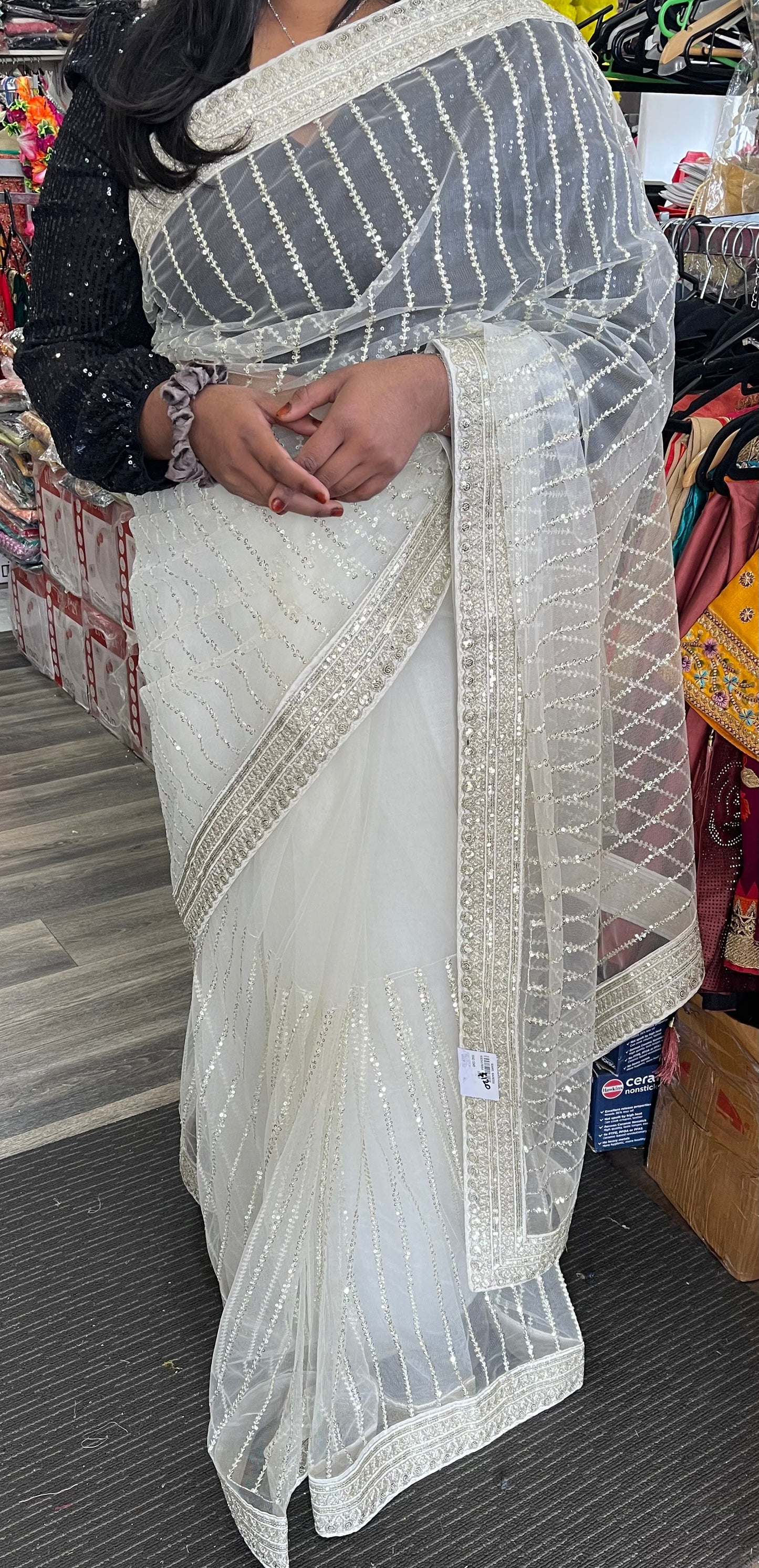 Beautiful designer sequins work net saree