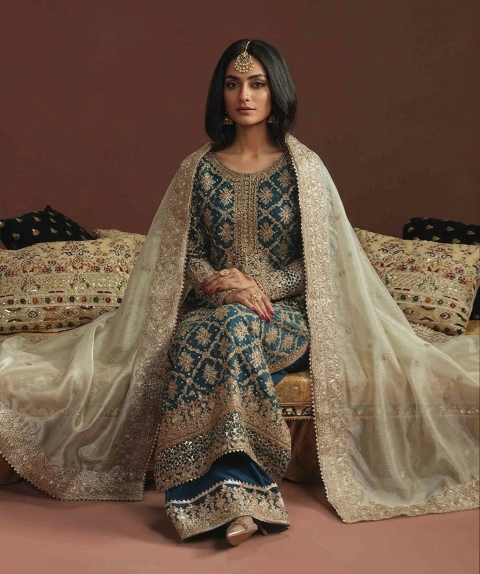 Beautiful designer Pakistani style plazo suit