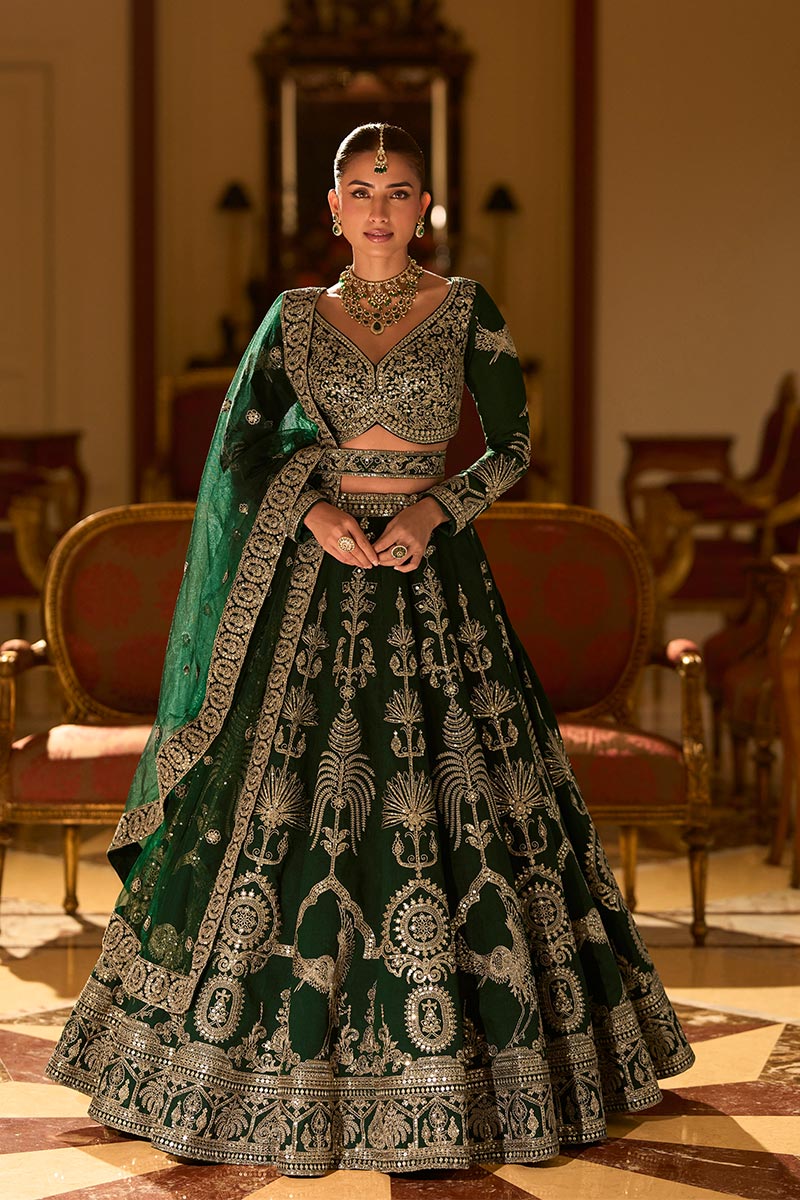 Beautiful designer Wedding Special Green Embroidered Lehenga with Dupatta