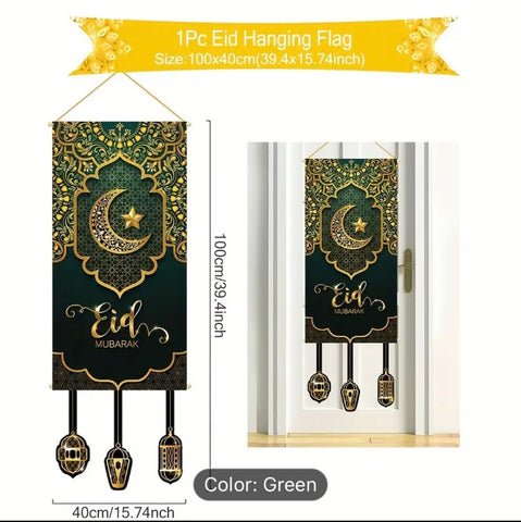 1pc Eid Mubarak Decoration Hanging Flag Ramadan Home Door Islamic Muslim Party Decor Ramadan Kareem Banner Eid Gift
