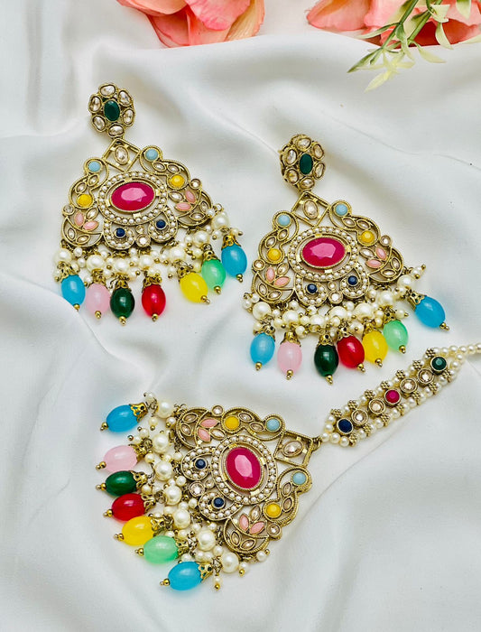 Beautiful designer polki earring tikkah/bindi