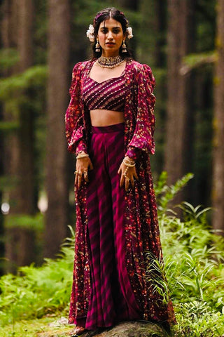 Beautiful designer Indowestern plazo with crop top & koti/jacket