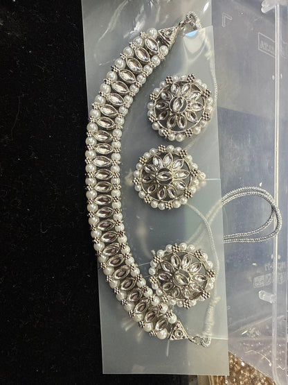 Beautiful designer necklace set with matching studs earrings & tikka/bindi