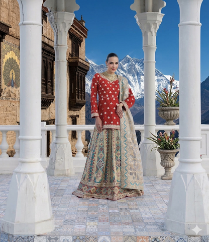 Beautiful designer Pakistani style long top lengha suit