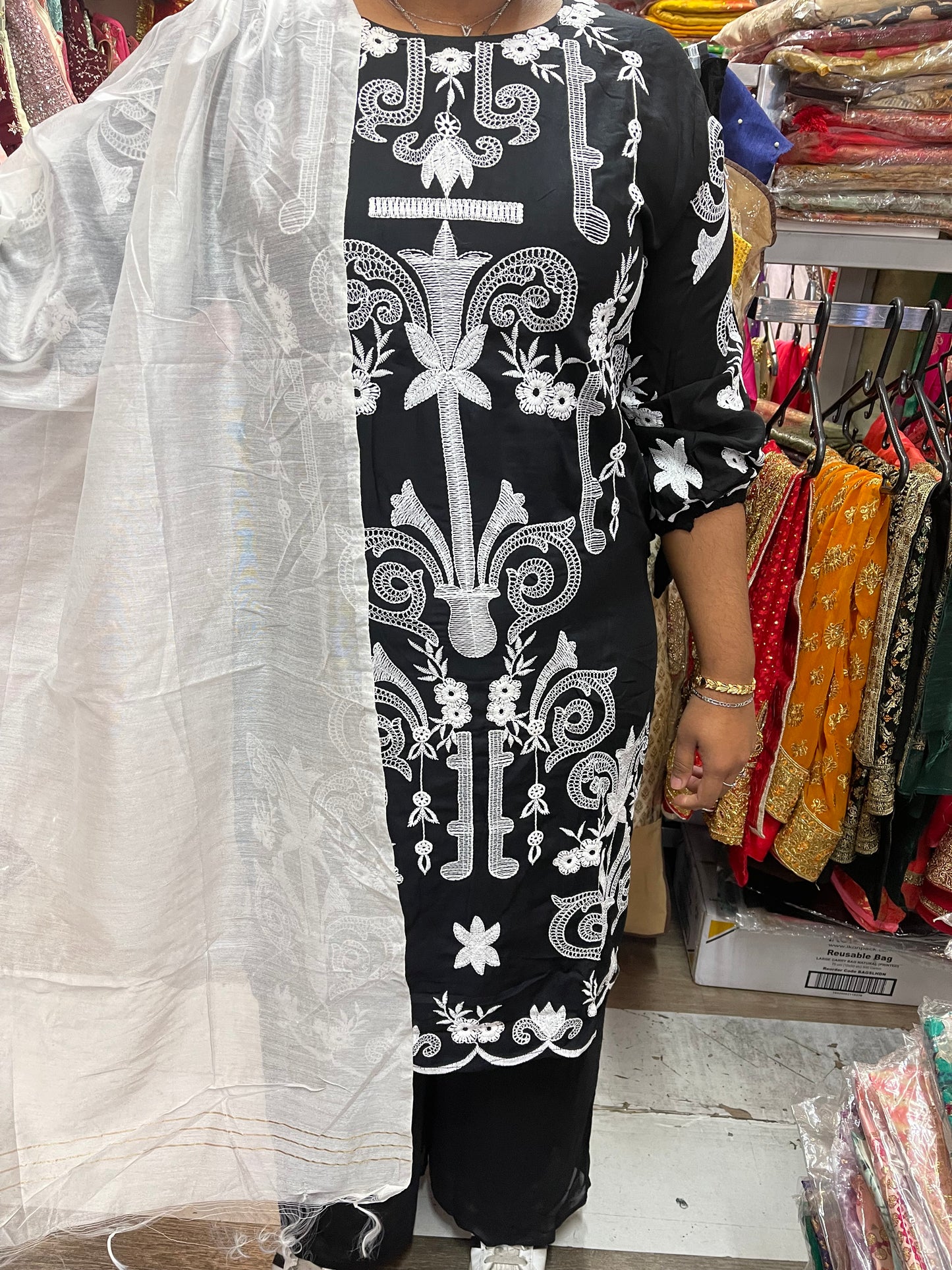 Beautiful designer fully embroidered plazo suit