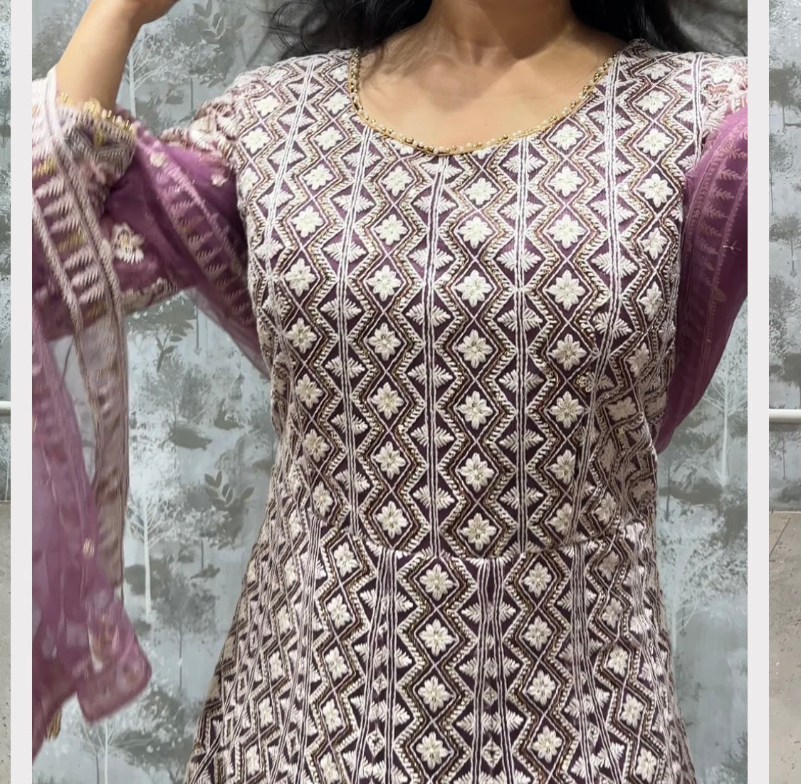 Beautiful designer anarkhali with lucknowi embroidery