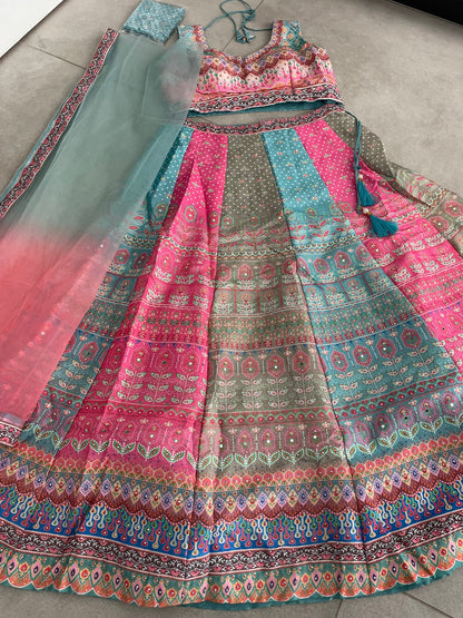 Beautiful designer digital print silk lengha choli