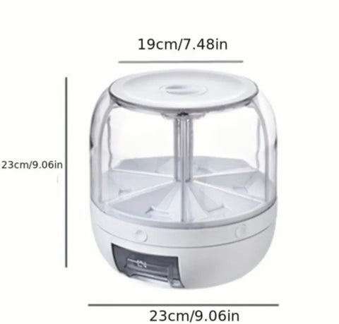 1pc 360-degree Rotating Grain Storage Box With 6 Compartments And Measuring Cup