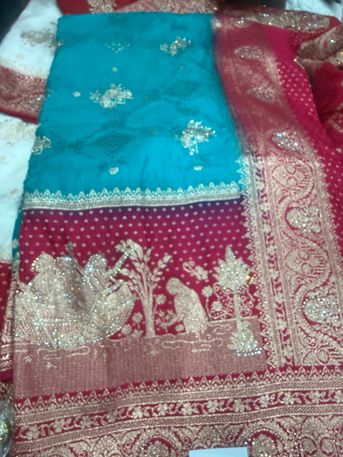 Beautiful designer silk saree with matching silk dupatta