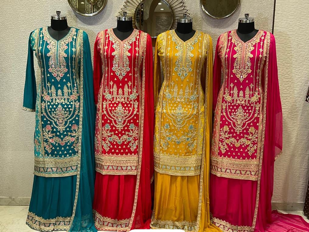 Beautiful designer fully embroidery plazo suit