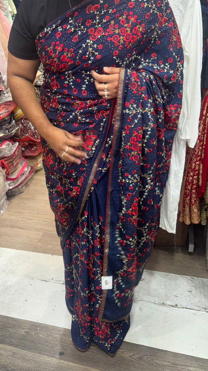 Beautiful floral embroidery designer saree