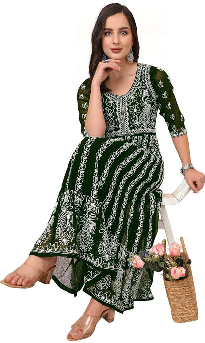 Beautiful designer lucknowi embroidery flare kurti