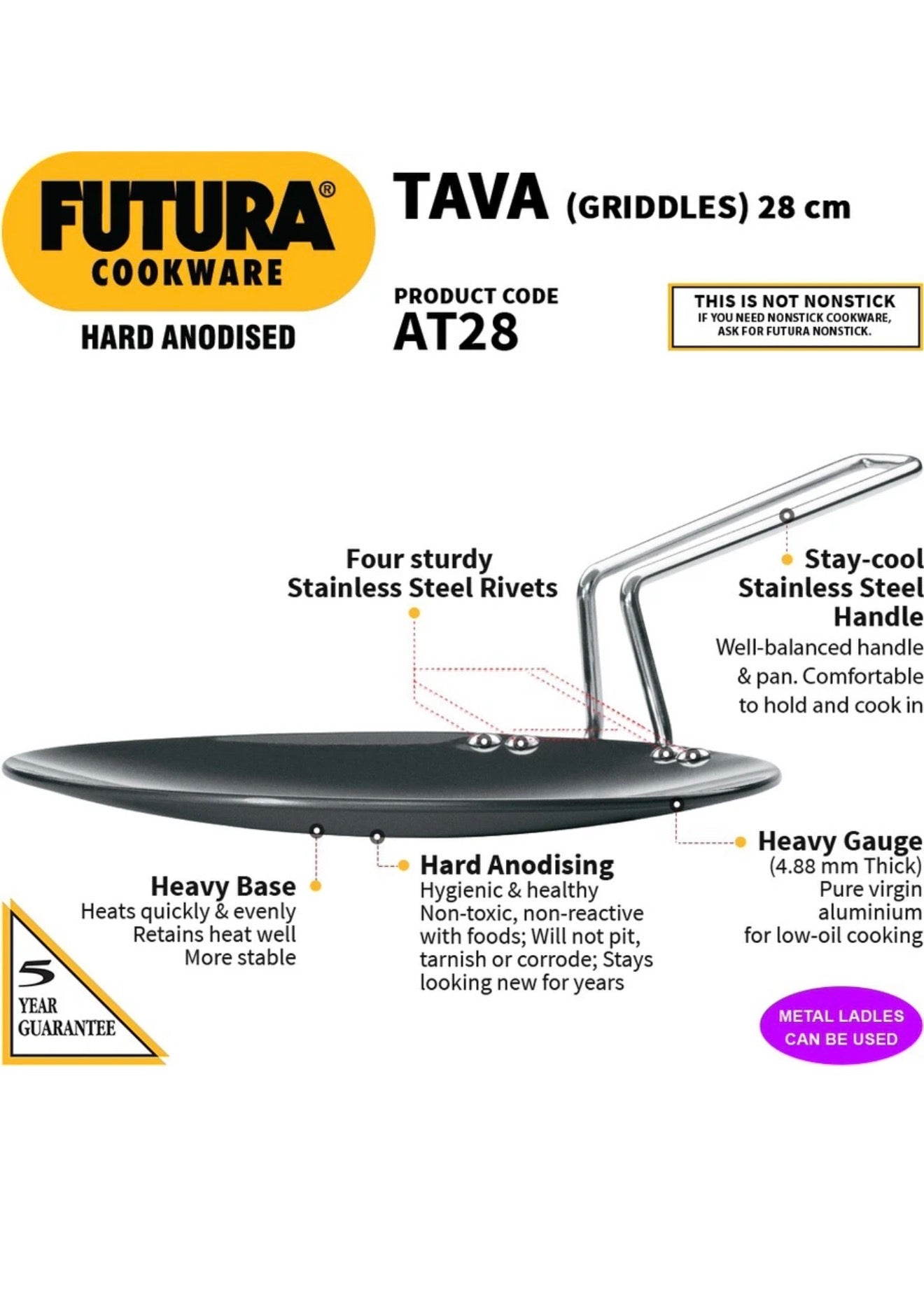 Hawkins Futura AT 28 Tava With Griddle Handle