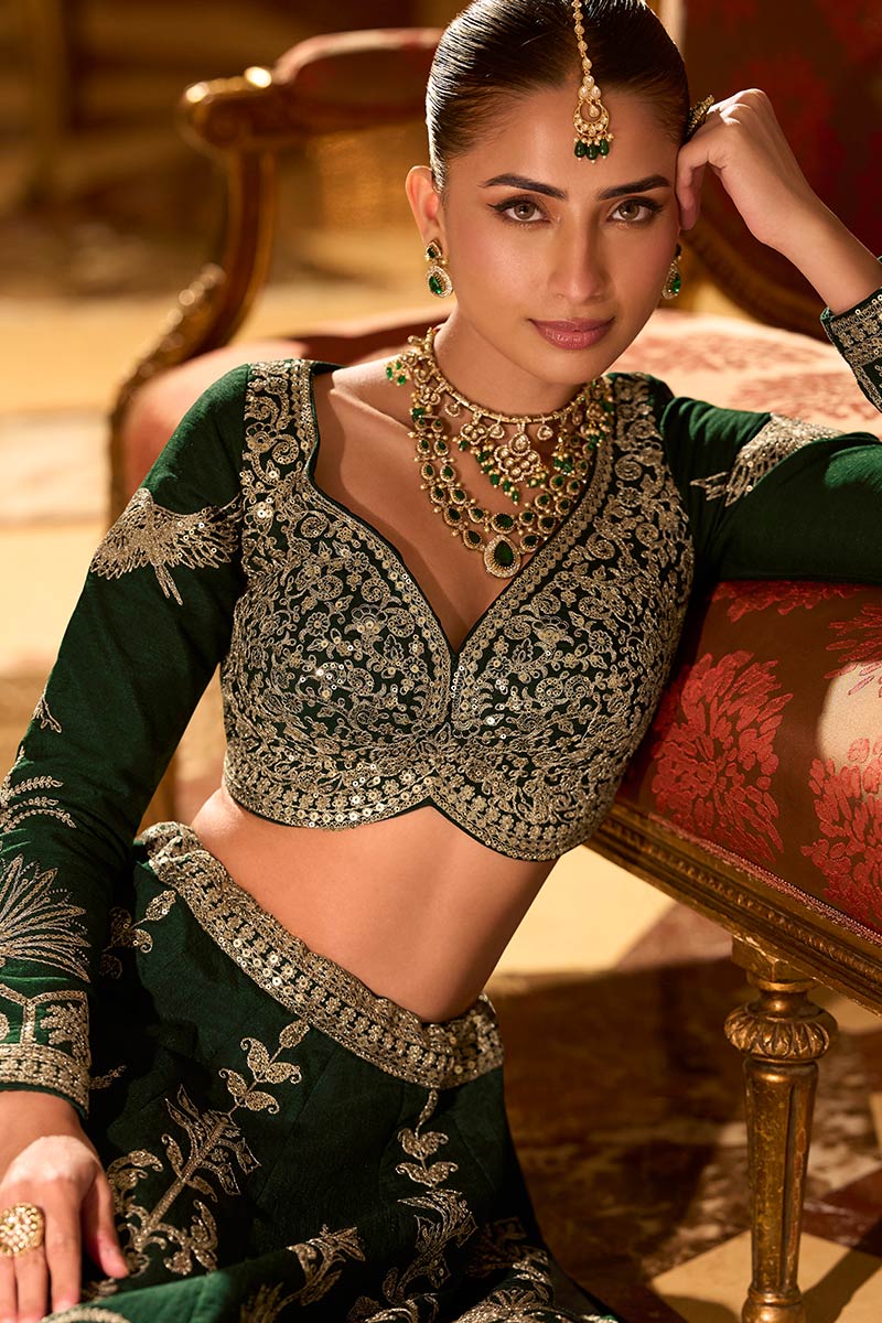 Beautiful designer Wedding Special Green Embroidered Lehenga with Dupatta