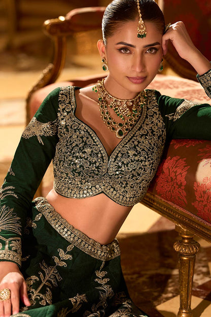 Beautiful designer Wedding Special Green Embroidered Lehenga with Dupatta