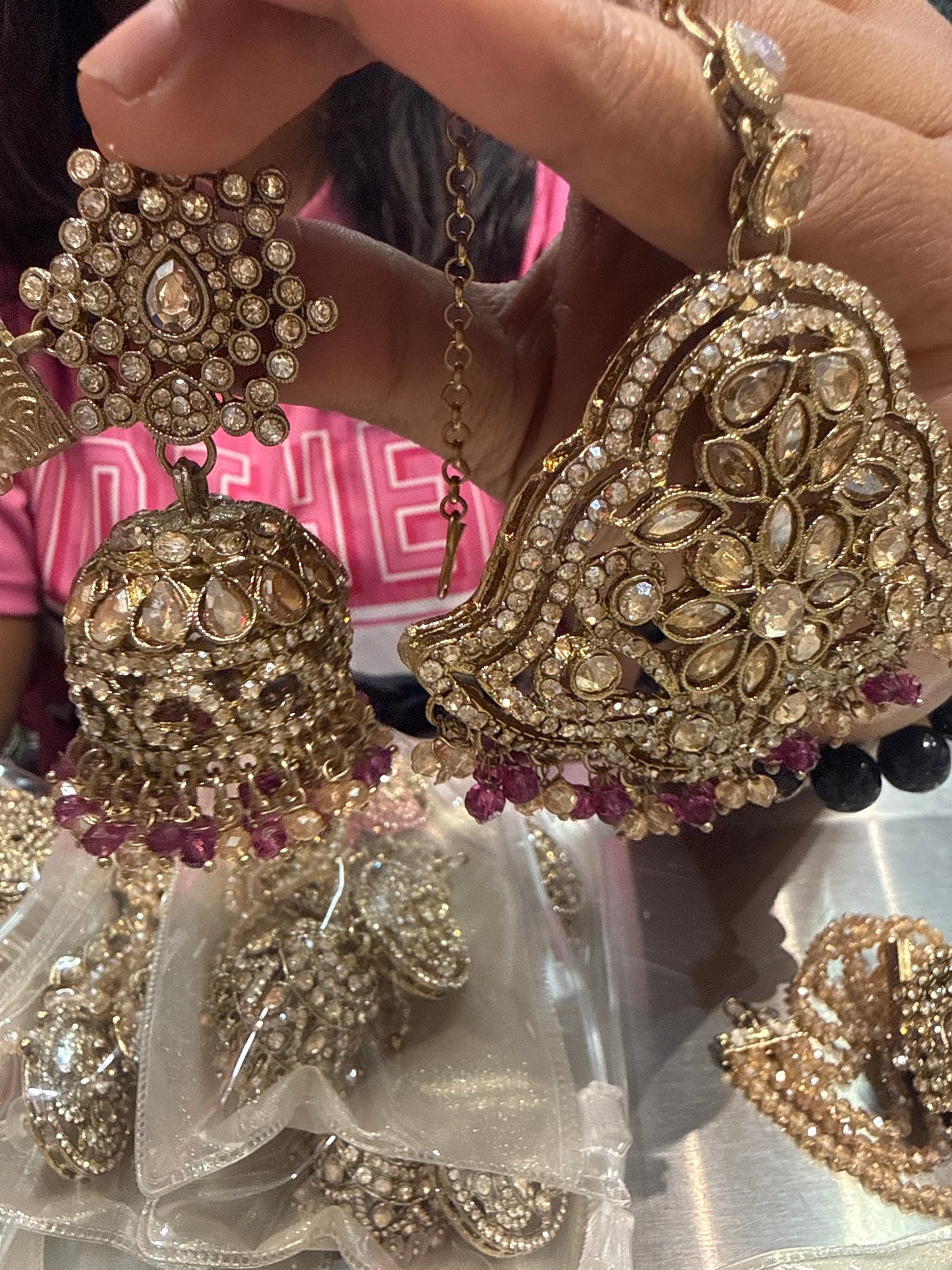 Beautiful designer bahubali earrings with tikka