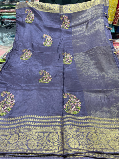 Beautiful designer hand work pure silk saree